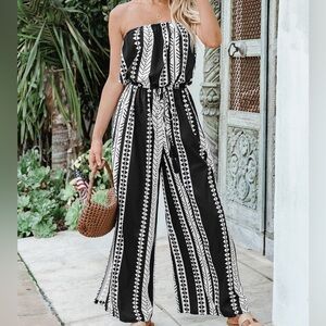 Black and White Strapless Jumpsuit